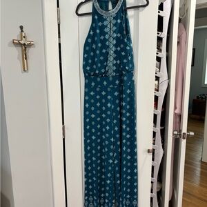 Elegant Teal Patterned Jumpsuit